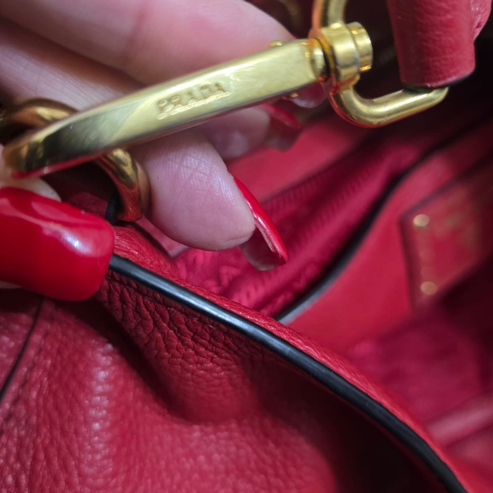 Prada Red Leather Satchel with Gold Details - Picture 7 of 11